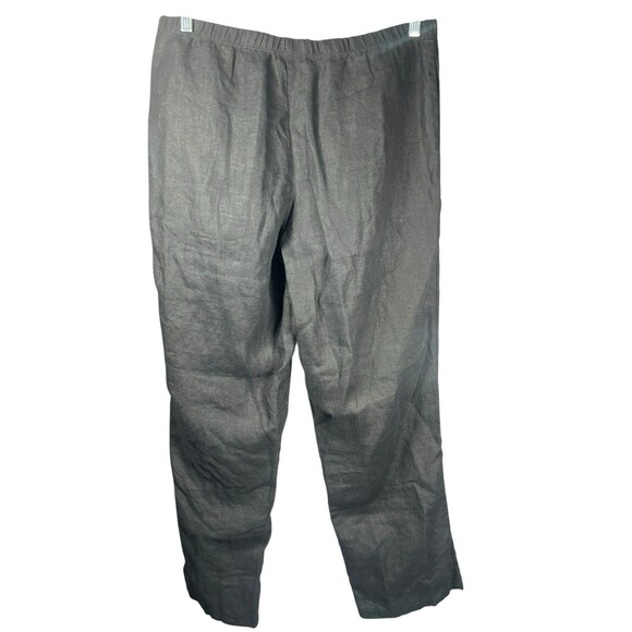 J. Jill M Black Linen Pants Lagenlook Minimalist Pull On Wide Straight Leg Beach - Picture 5 of 9